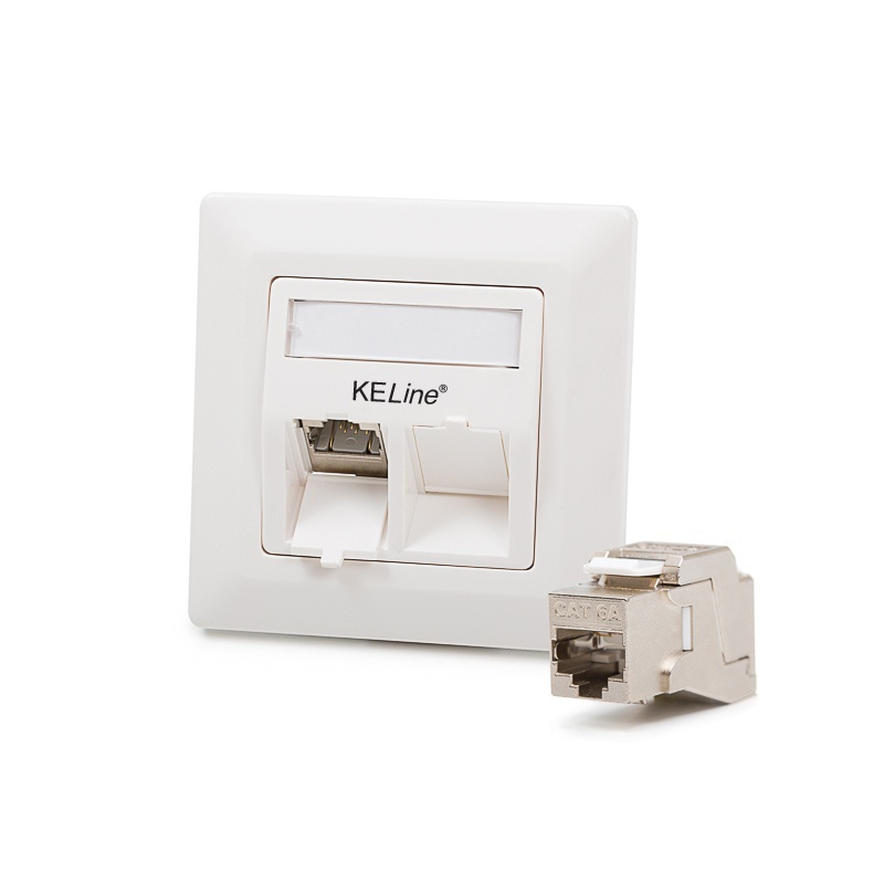 Modulo50 outlet, Category 6A, 2xRJ45/s, flush-mounted, KEJ-C6A-S-10G keystones included