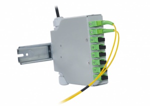 Distribution box for DIN rail for 8x SC-SC, LC-LC Duplex or LSH-LSH adapters, empty
