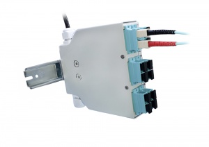 Distribution box for DIN rail for 6x SC-SC Duplex adapters, empty