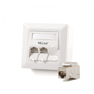 Modulo50 outlet, Category 6A , 3xRJ45/s, wall-mounted, KEJ-C6A-S-10G keystones included