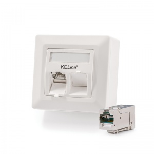 Modulo50 outlet, Category 6A, 2xRJ45/s, wall-mounted, KEJ-C6A-S-HD keystones included